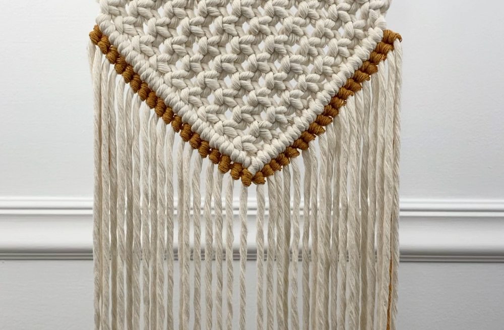 make a row of vertical double half hitch knots in a contrasting color | macrame purse DIY