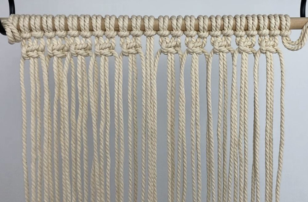 first row of ten square knots | small macrame wall hanging tutorial