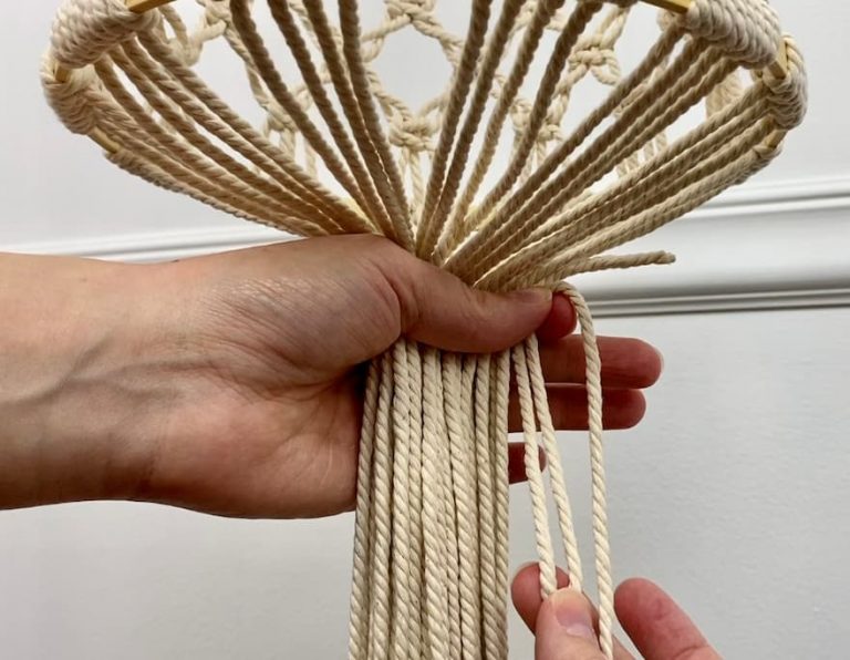 macrame hanging toy basket