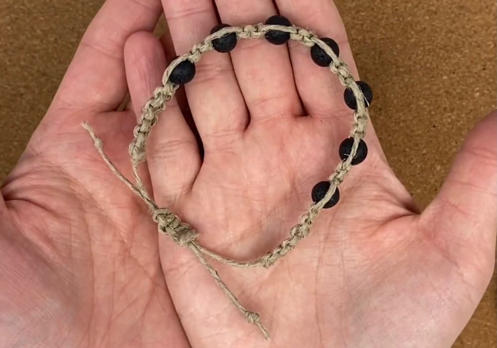 finished beaded macrame hemp bracelet with sliding closure