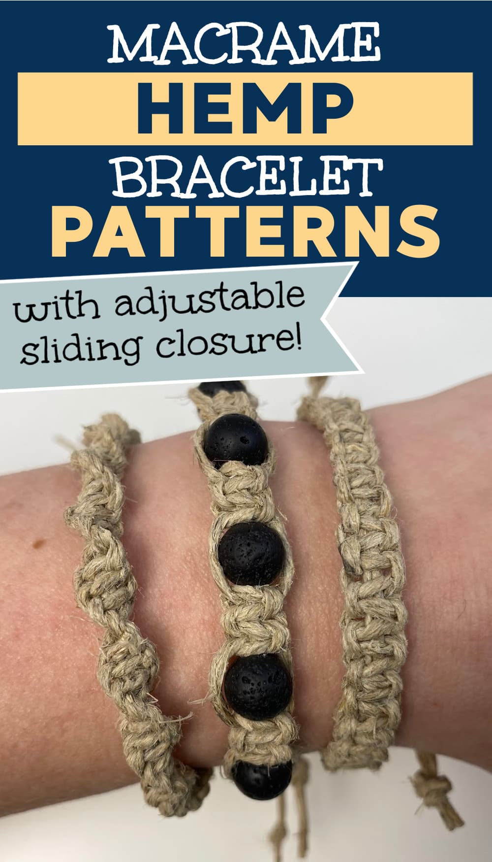 Pinterest pin for macrame hemp bracelet tutorial