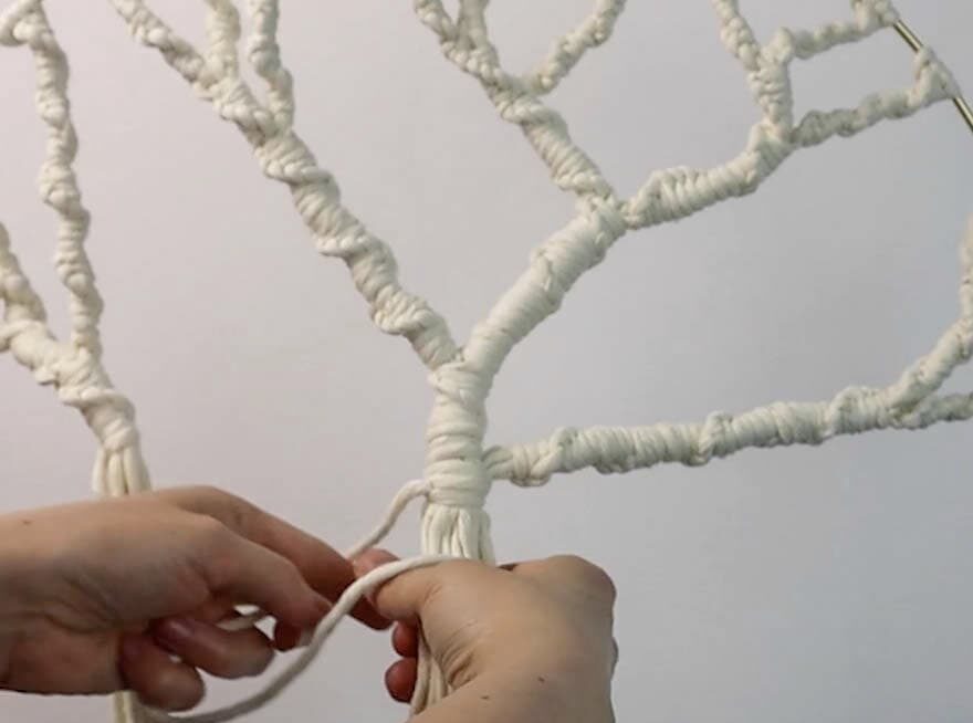 making the branches for macrame tree of life