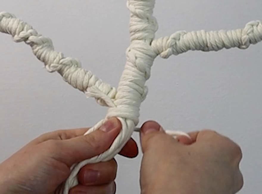 tying the wrapping knot for macrame tree of life trunk