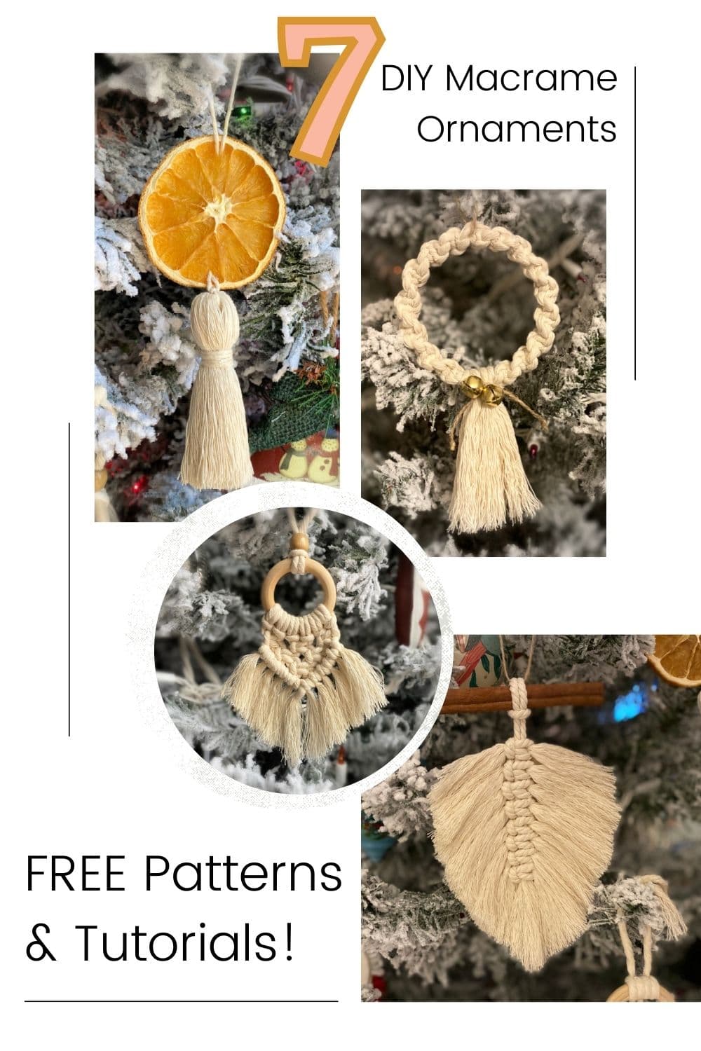Pinterest pin for 7 DIY macrame ornaments post