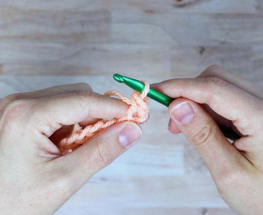 first single crochet in second chain from hook