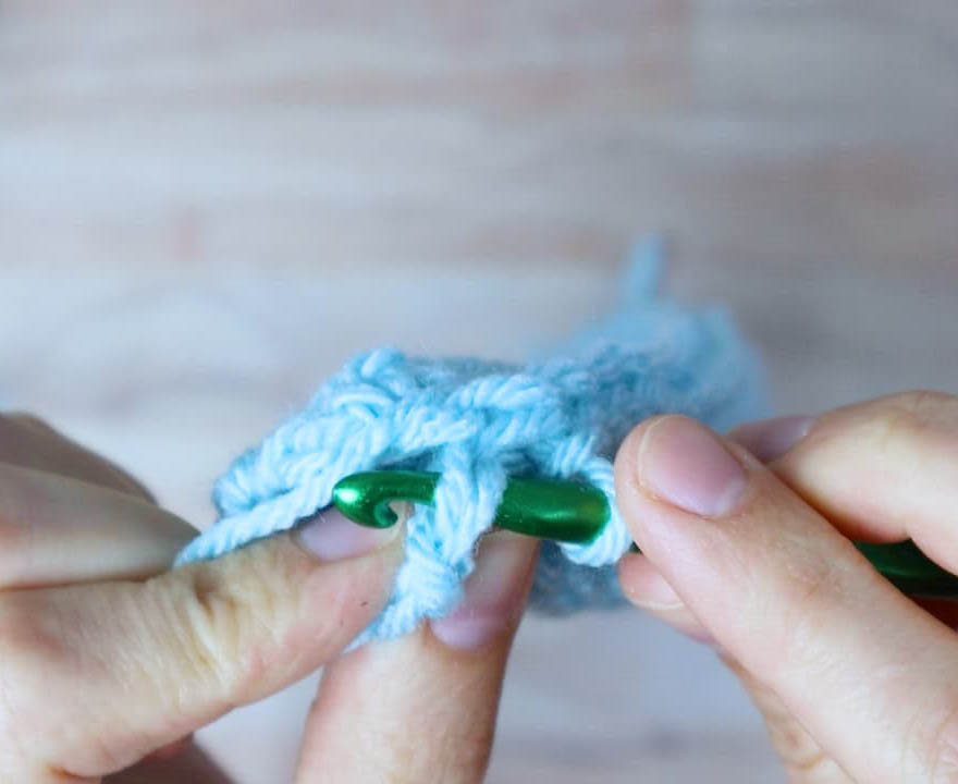 going under both loops of the last single crochet