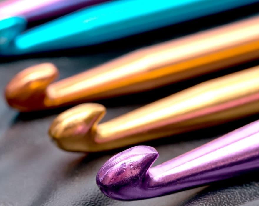 close up picture of colorful crochet hooks