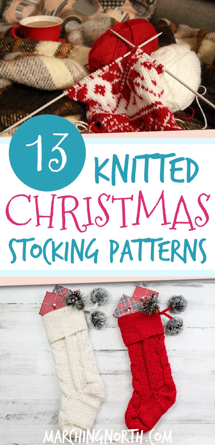 Pinterest pin for knitted Christmas stocking patterns