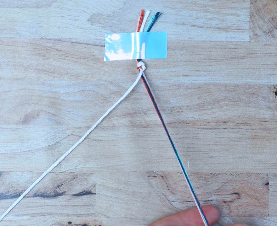 hold the thicker cord on the left and the thinner cords on the right