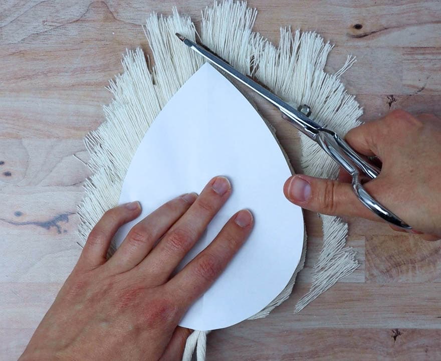 cut around the macrame feather template