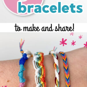 Pinterest pin for easy friendship bracelet patterns showing the finished friendship bracelets