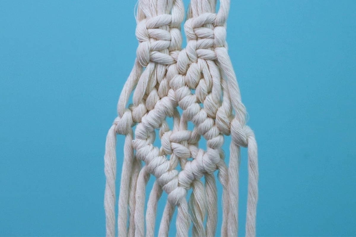 tie double half hitch knots to finish the first diamond shape