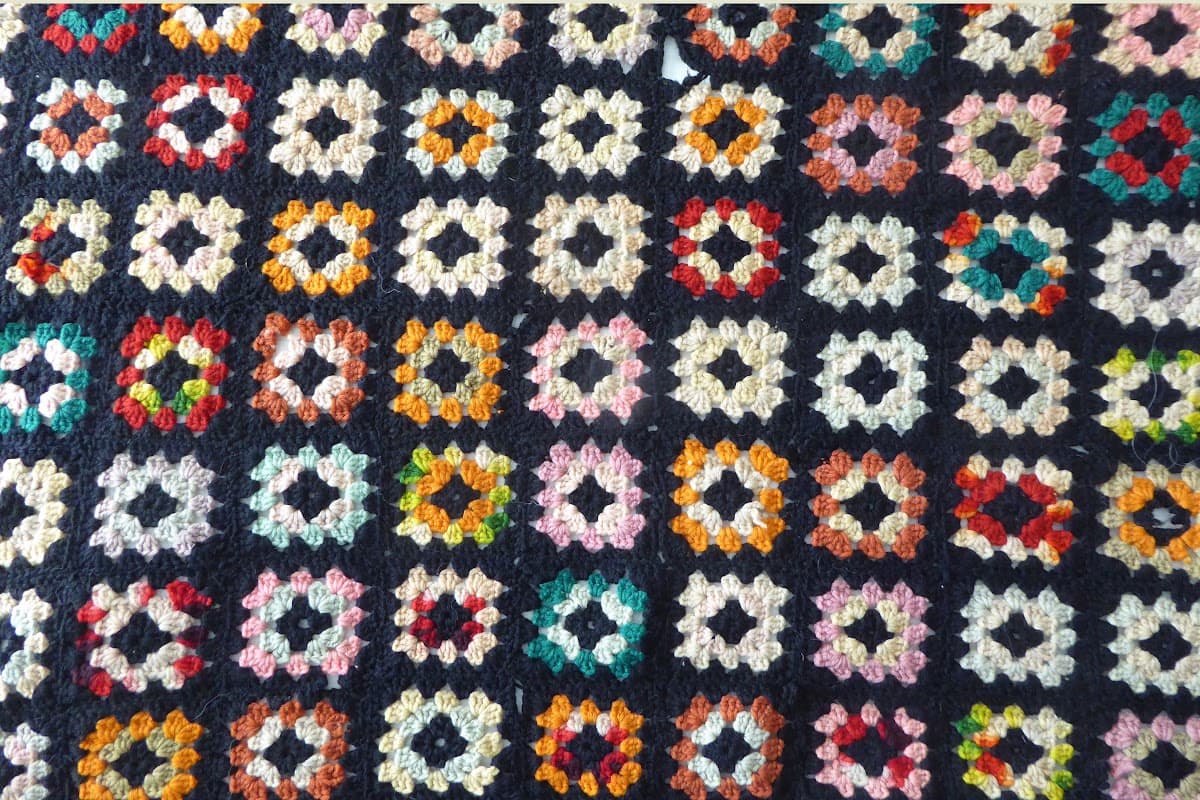 old fashioned crochet granny square blanket