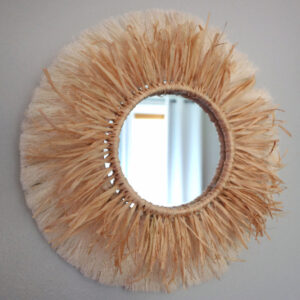 featured image for DIY boho mirror with macrame and raffia