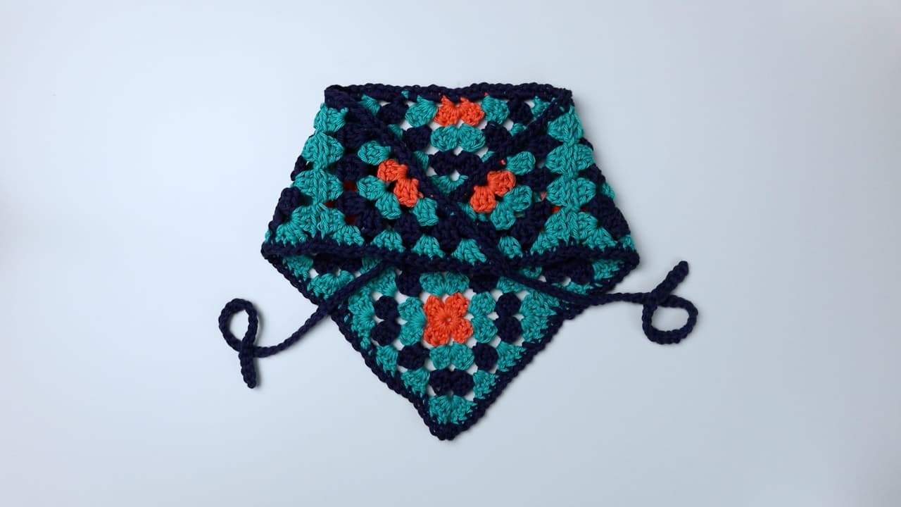 finished granny square bandana folded