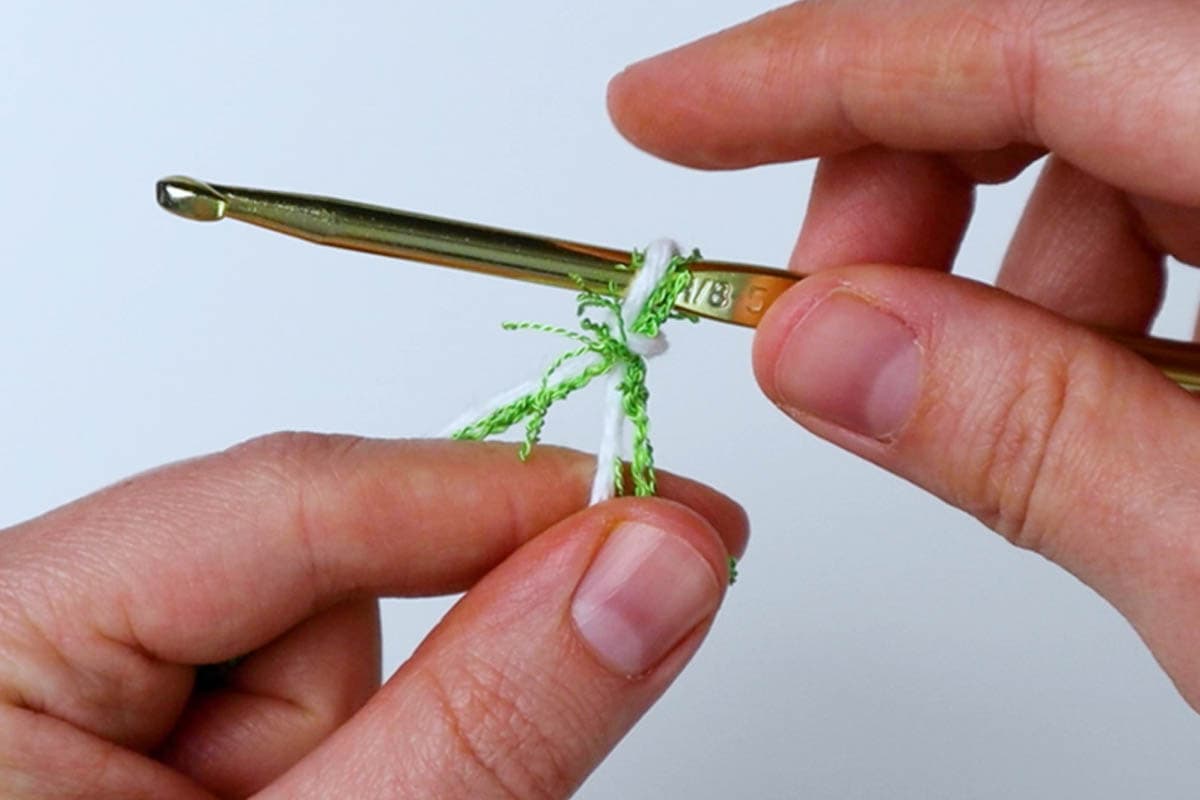 make a slip knot and put the loop on your crochet hook