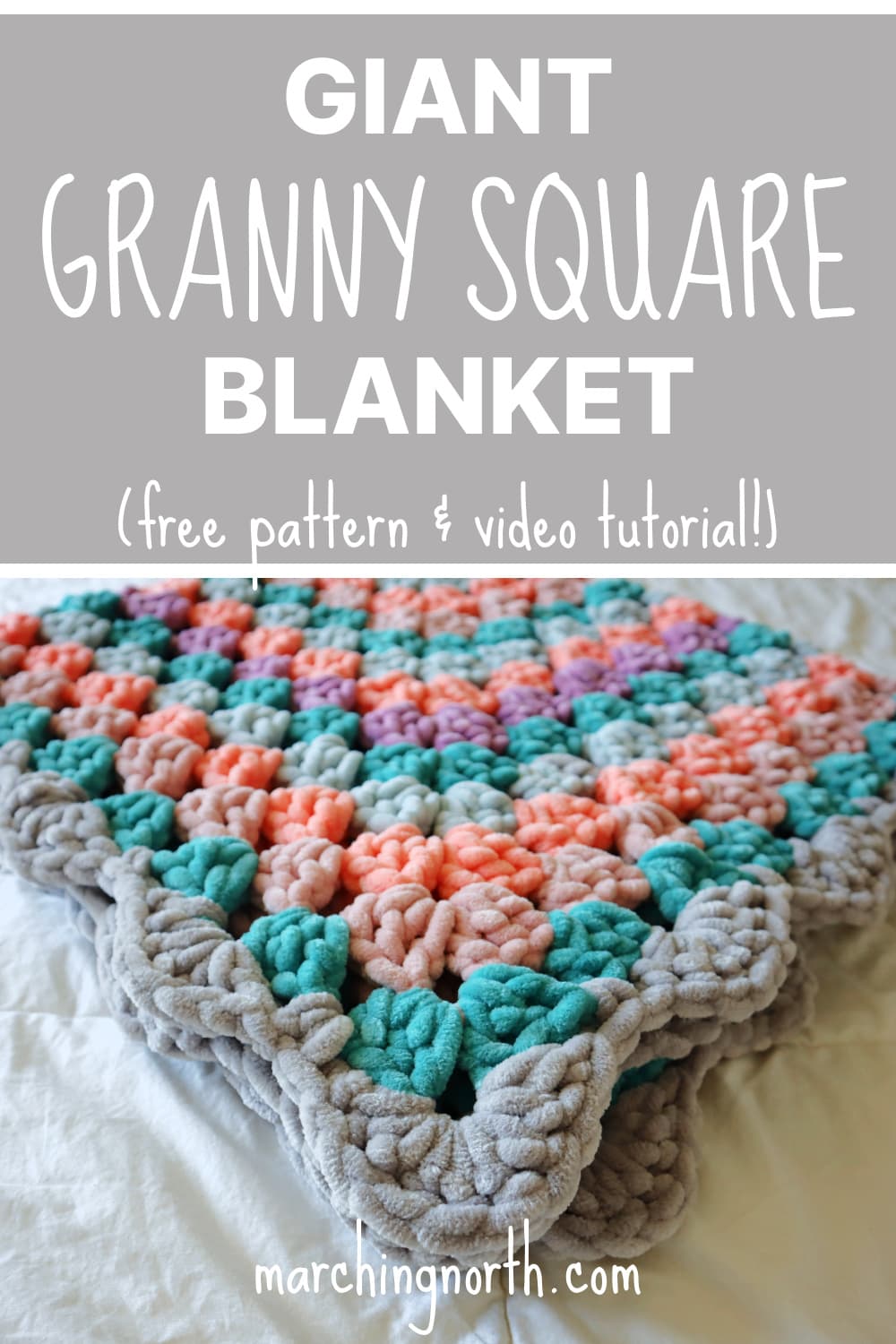 Pinterest pin for Countinuous Granny Square Blanket post