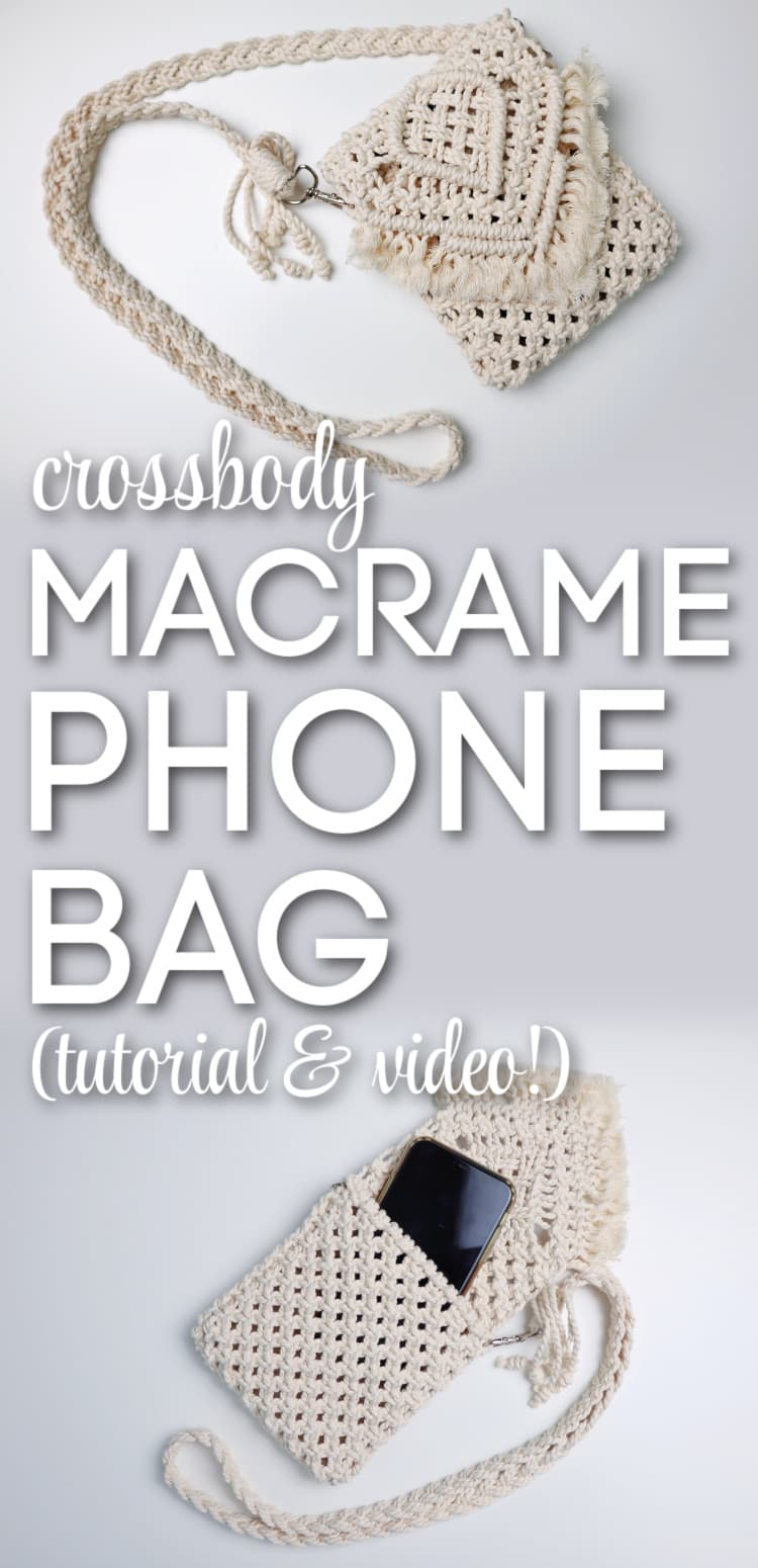 Pinterest pin for Macrame Phone Bag tutorial