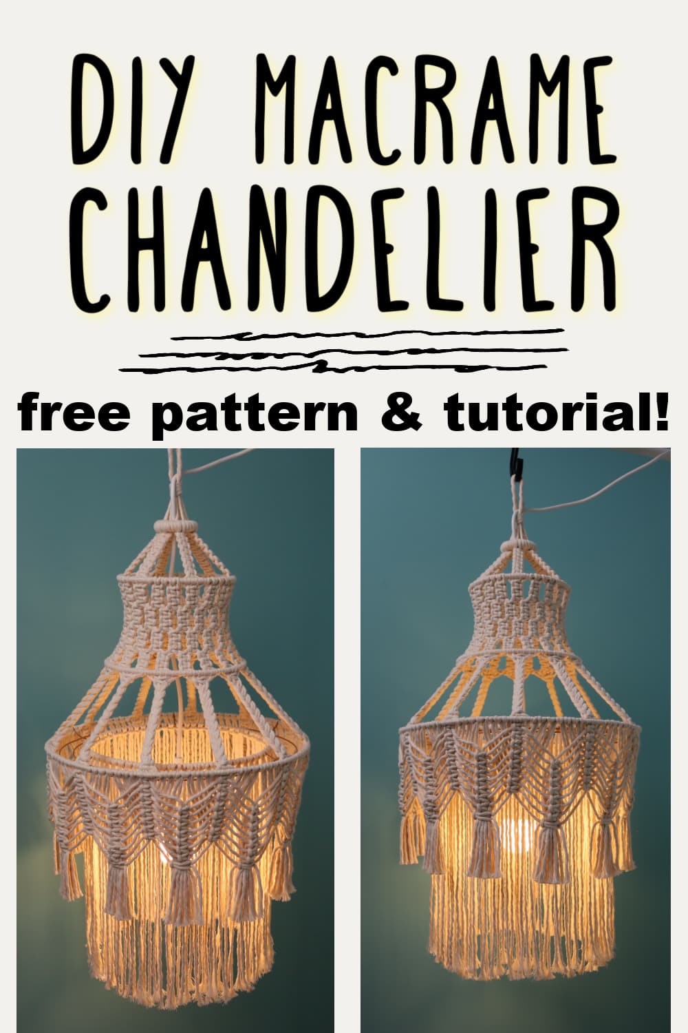Pinterest pin for macrame chandelier post