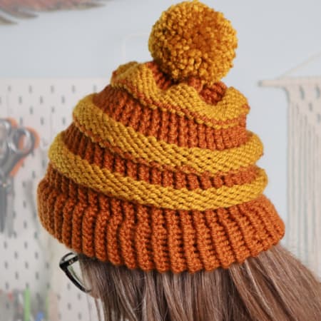 featured image for striped loom knit hat pattern