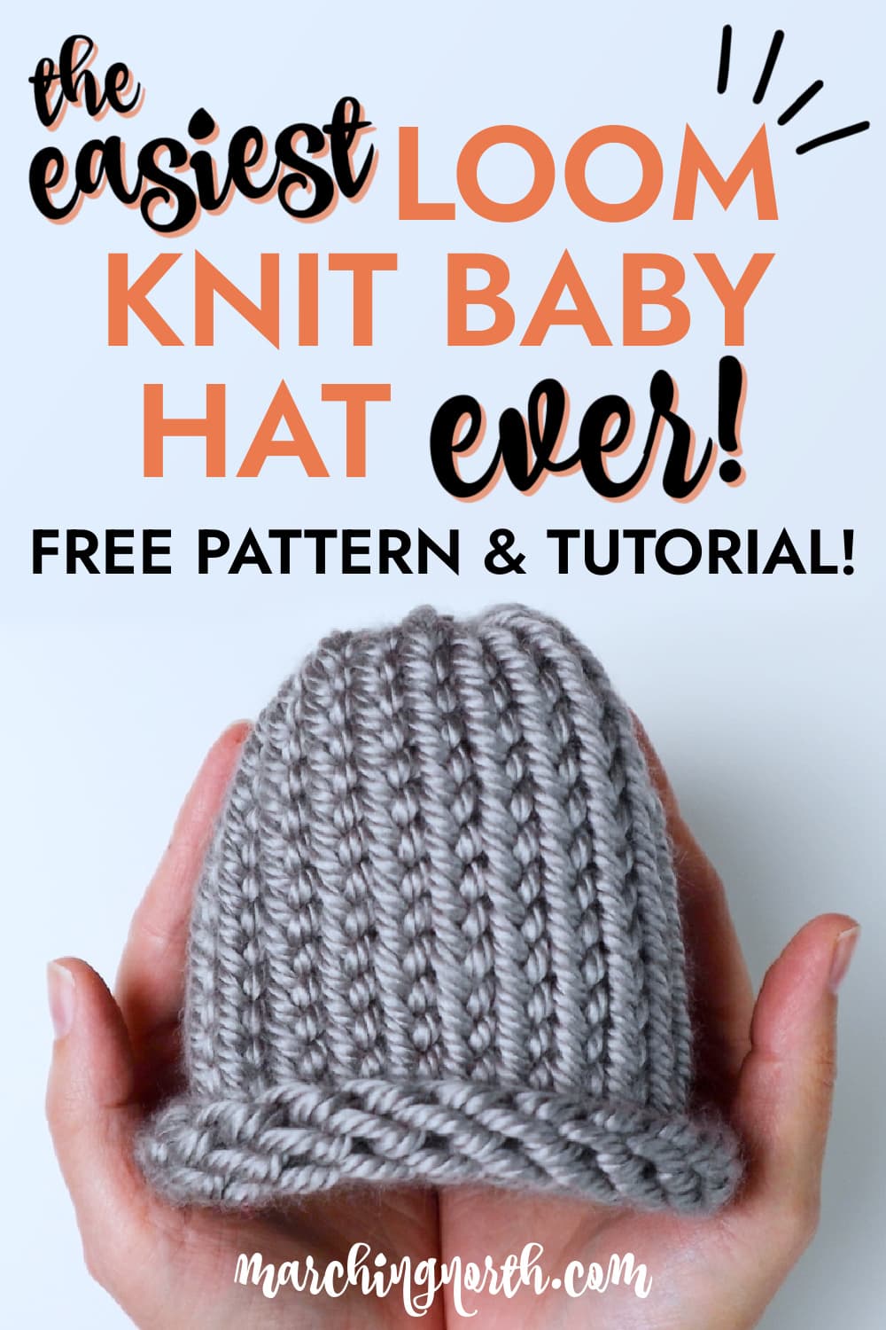 Pinterest pin for easiest loom knit baby hat pattern
