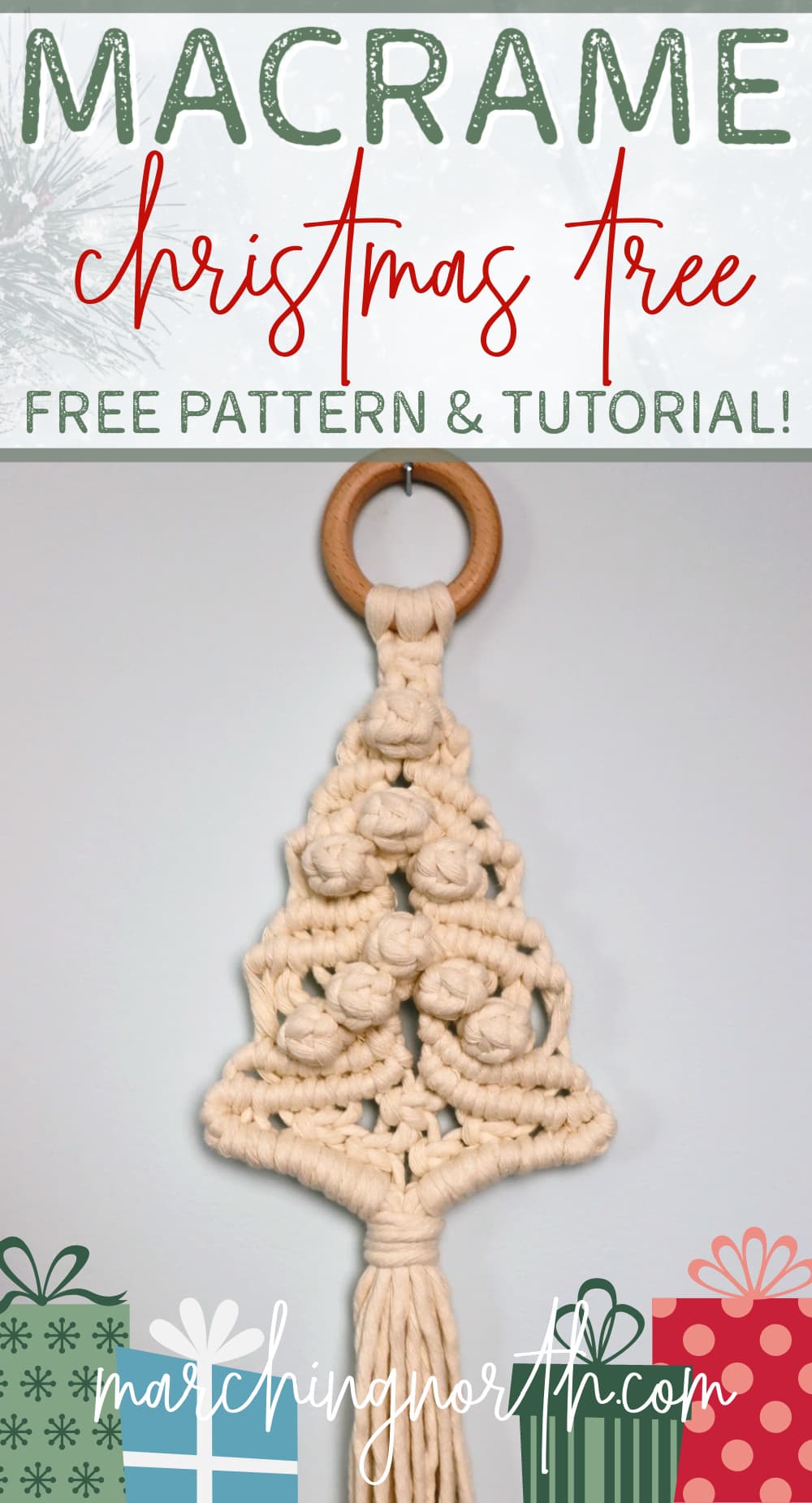 Pinterest pin for macrame Christmas tree wall hanging