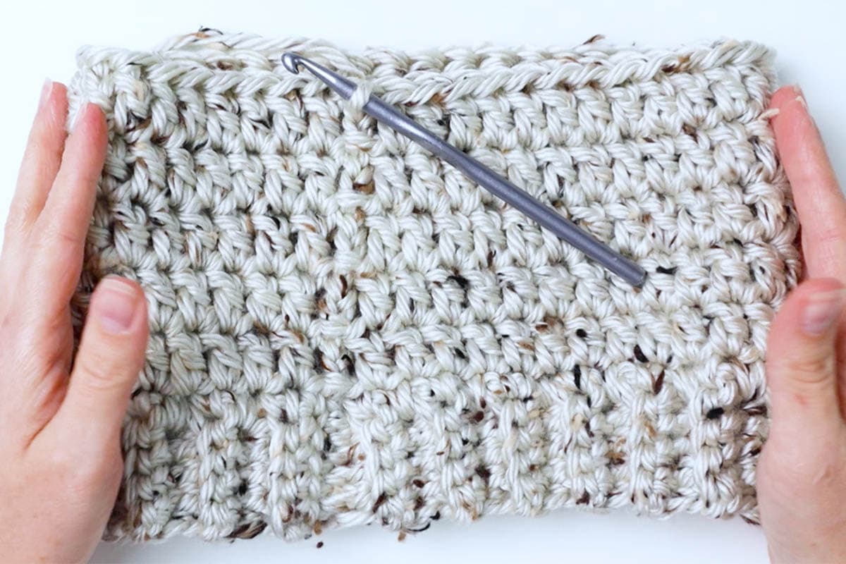 first 5 rows of double crochet completed