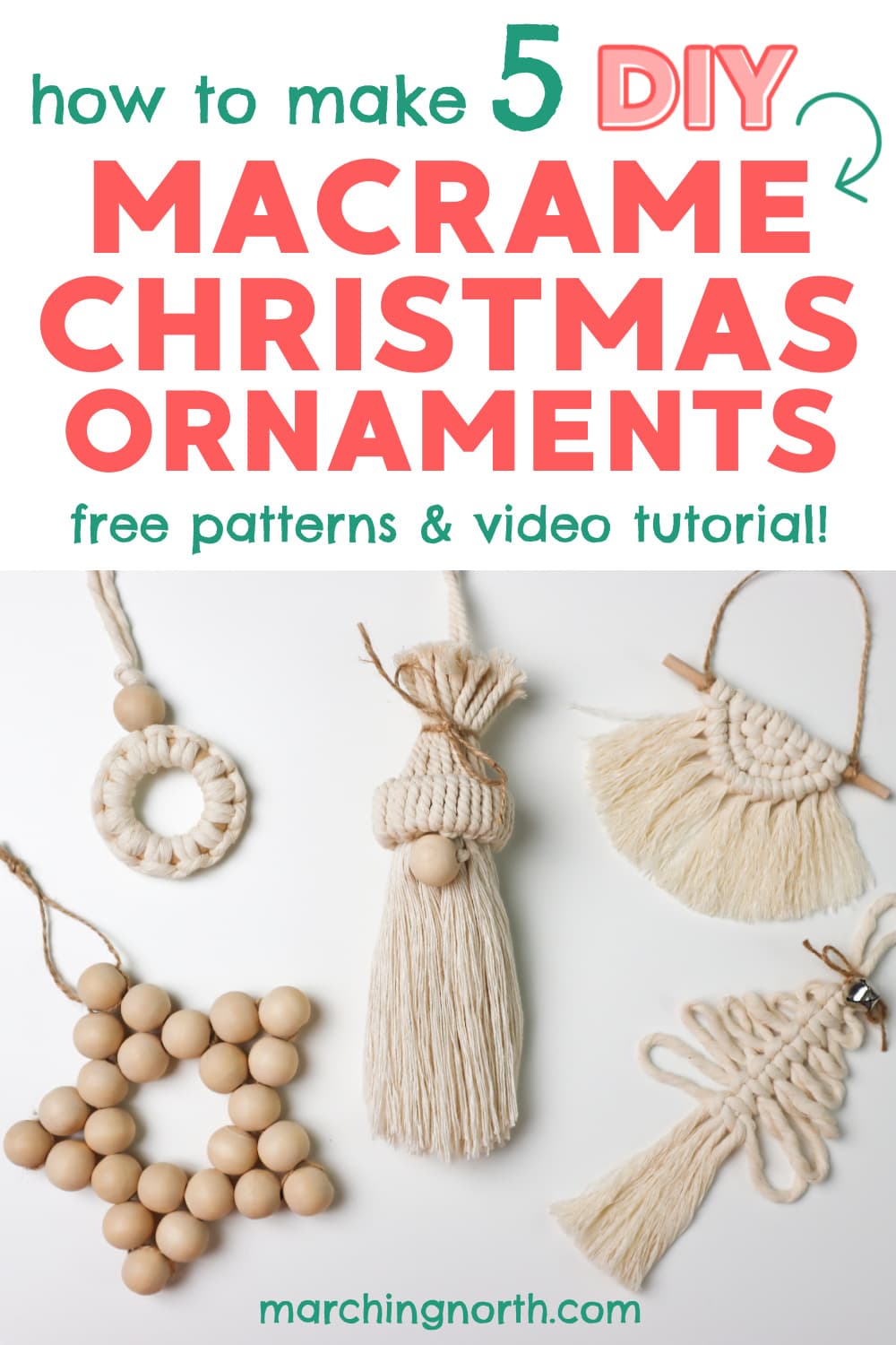 Pinterest pin for DIY macrame Christmas ornaments post