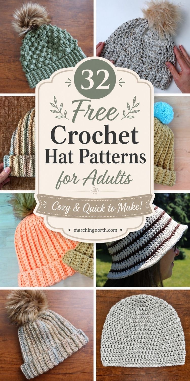 pinterest pin for crochet hats for adults roundup