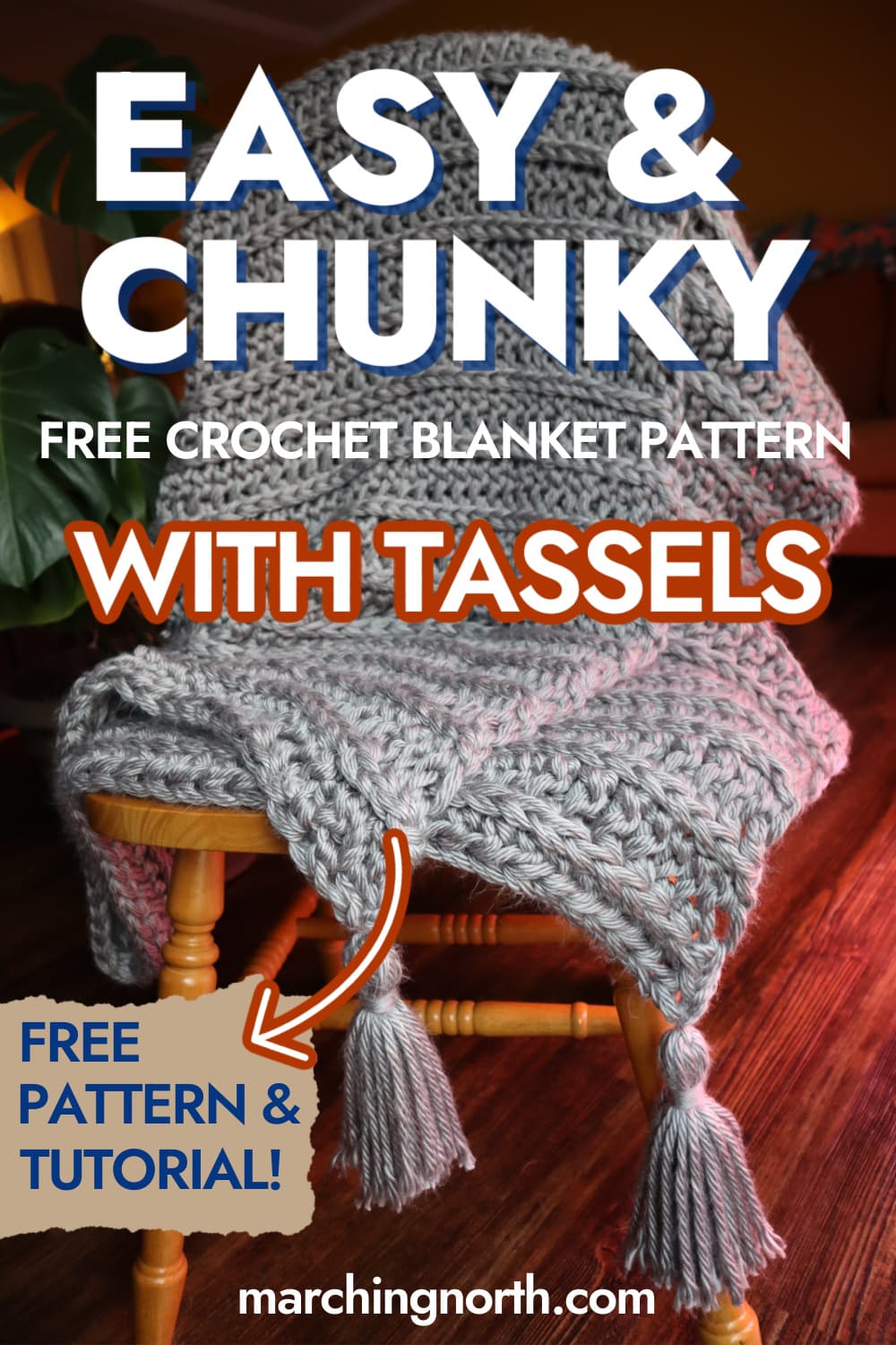 Pinterest pin for chunky crochet throw blanket pattern
