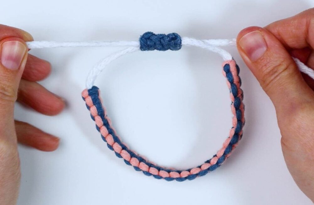 finished bulky cotton square knot bracelet