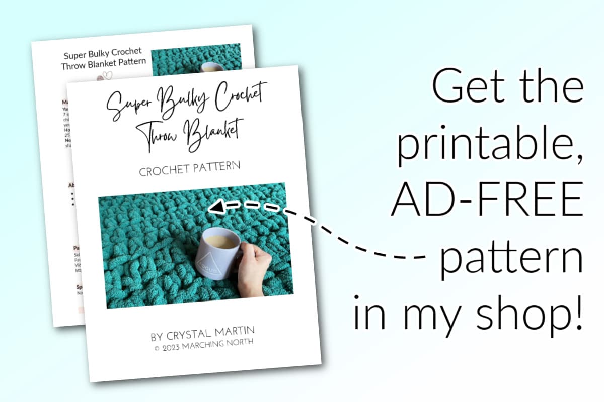 banner for printable, ad free version of this bulky crochet throw blanket pattern