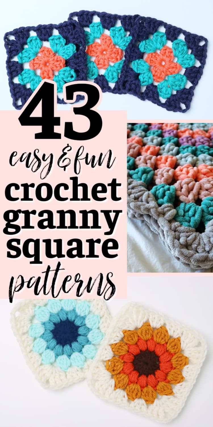 Pinterest pin for free granny square patterns post