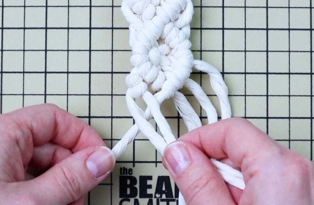 tying double half hitch knots for the second diamond shape