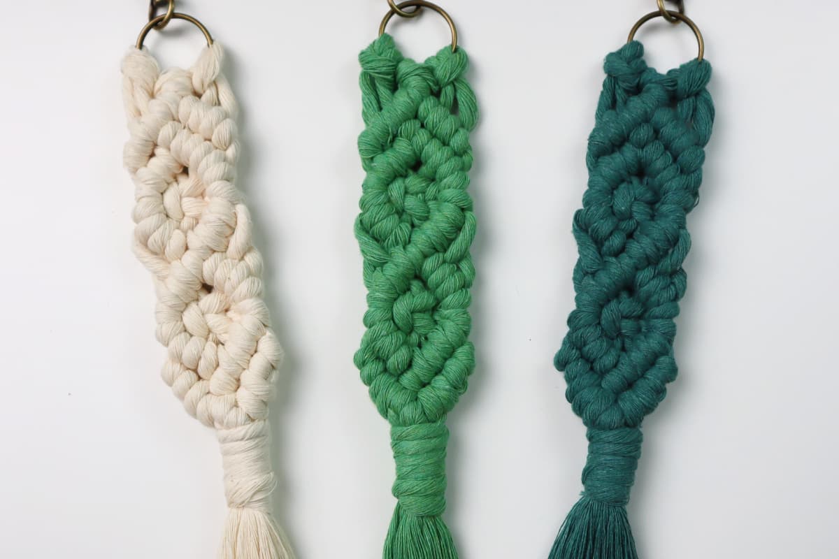 DIY macrame diamond keychains finished