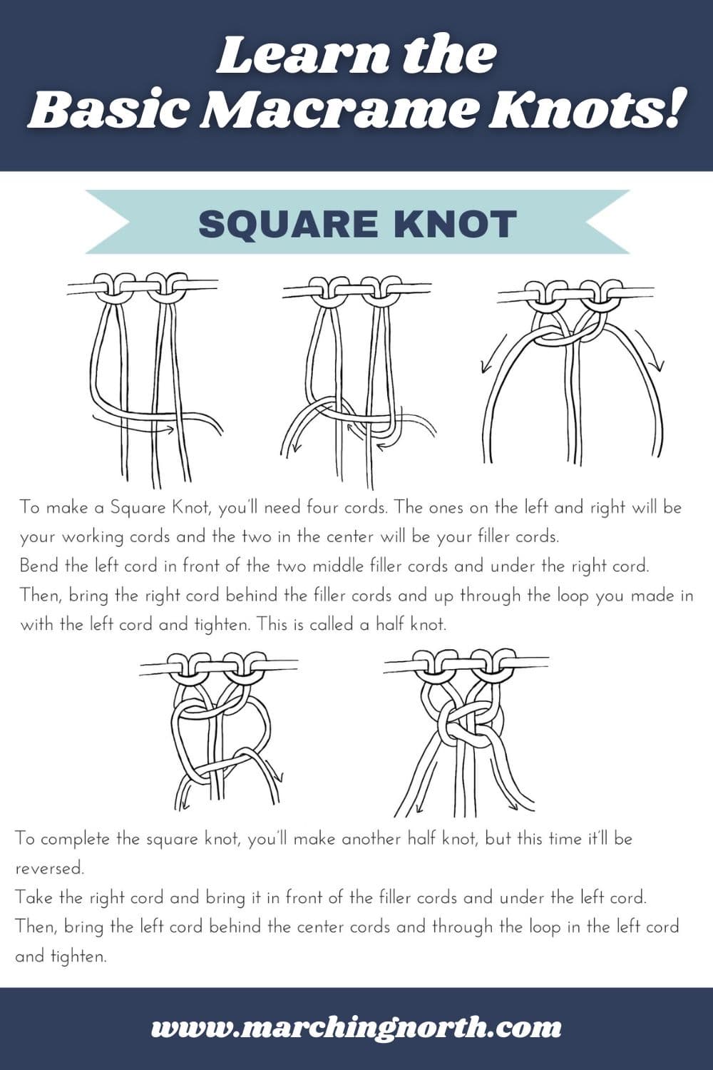 Learn 17 Basic Macrame Knots (+ PDF Guide for Beginners!) | Marching North