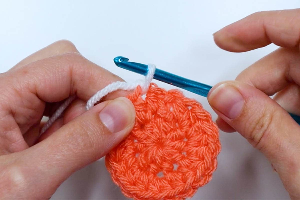 pull up a loop of the new yarn