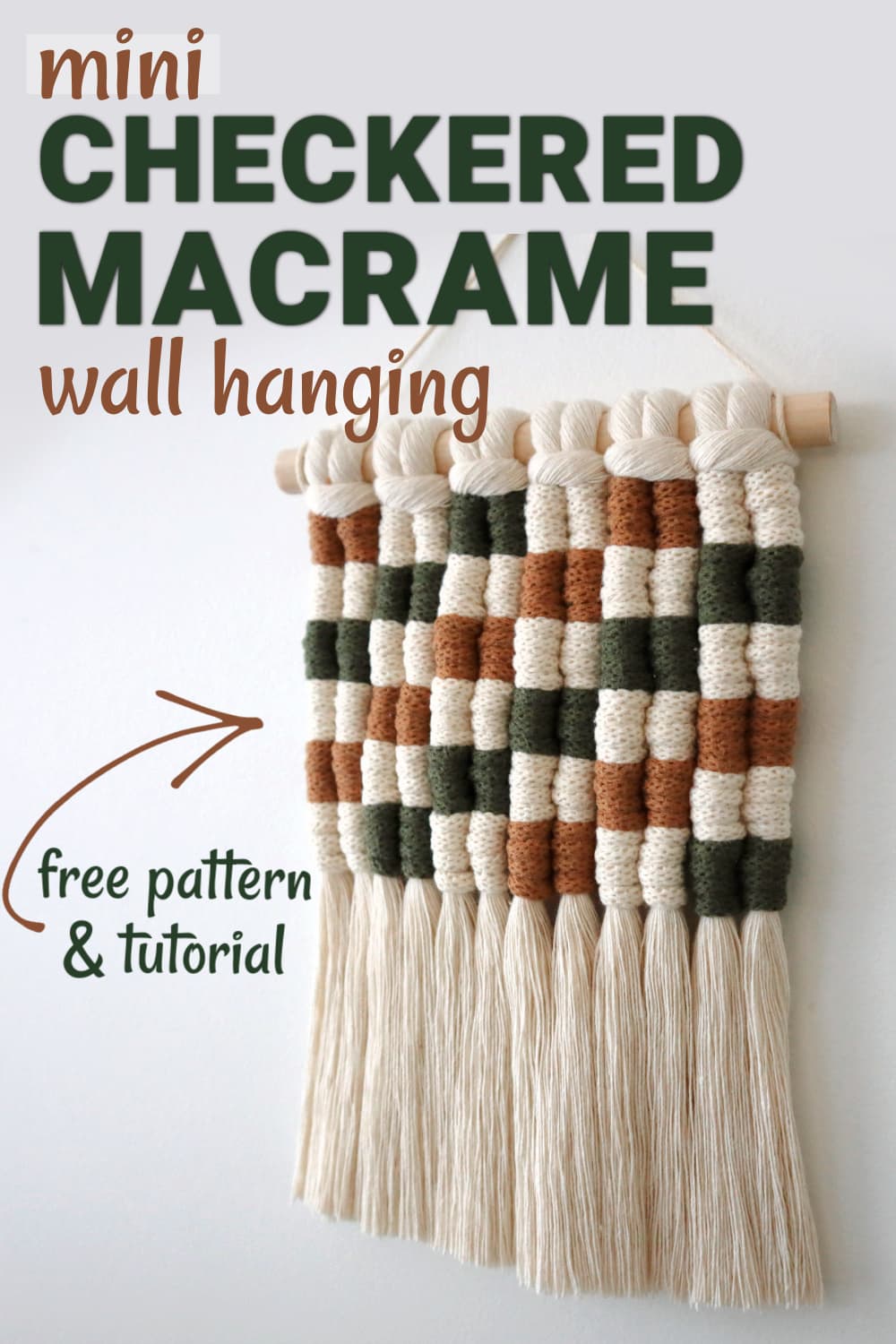 Pinterest pin for mini checkered macrame wall hanging tutorial