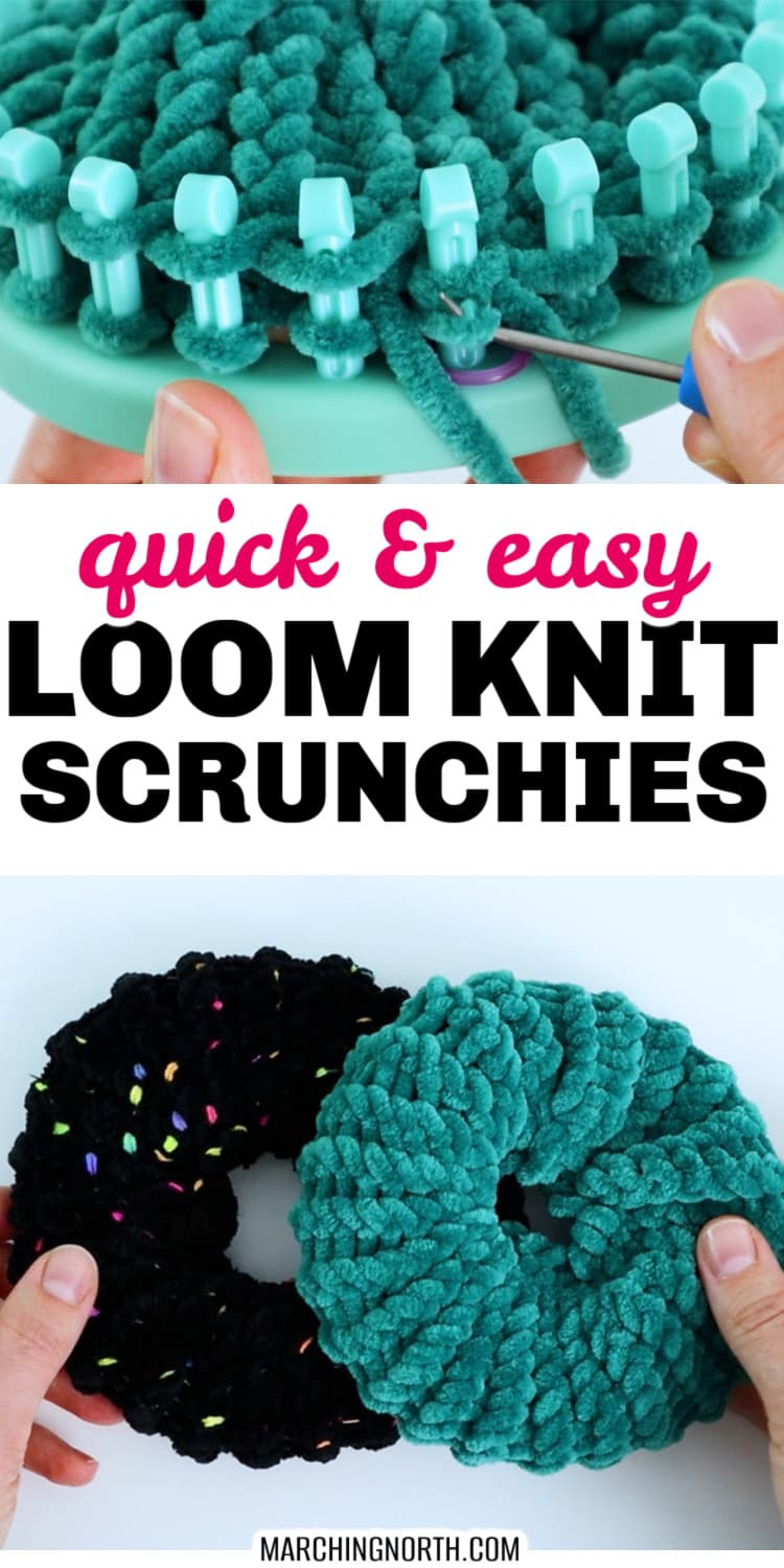 Pinterest pin for Loom Knit Scrunchy pattern
