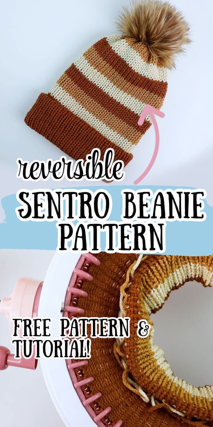 Pinterest Pin for knitting machine beanie hat pattern