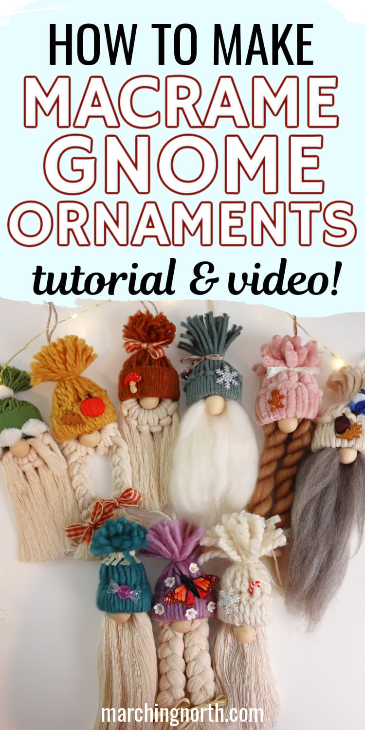 Pinterest pin for DIY macrame gnome ornaments post