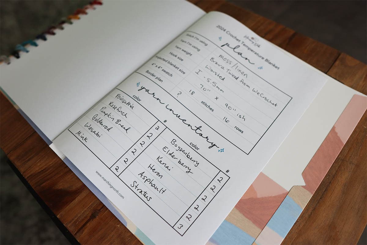 printable 2024 crochet temperature blanket planning sheets