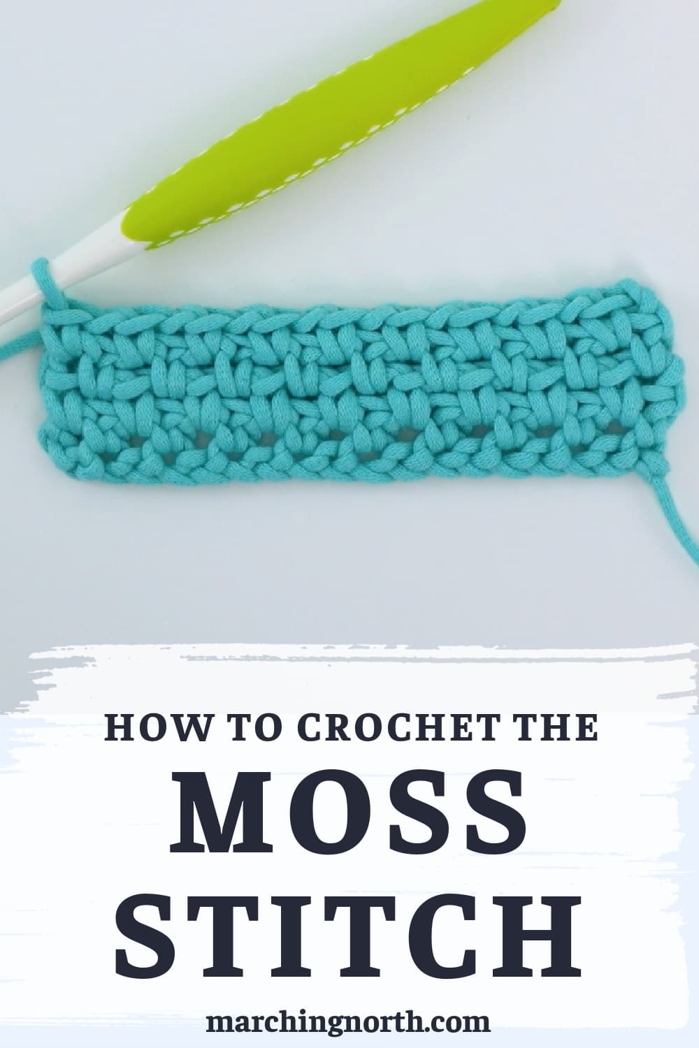 pinterest pin for how to crochet the moss stitch post