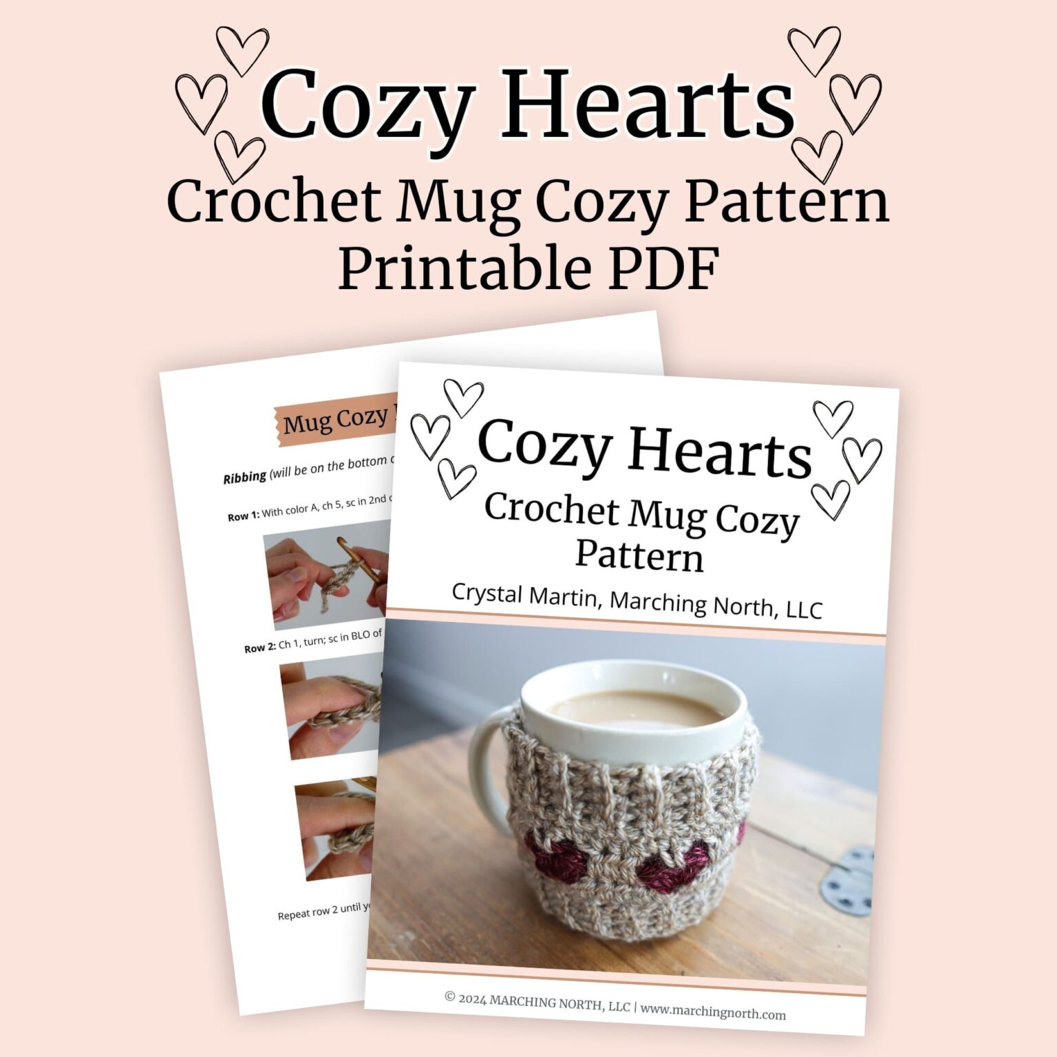 Free Crochet Coffee Cup Cozy Pattern (Cozy Hearts!) | Marching North