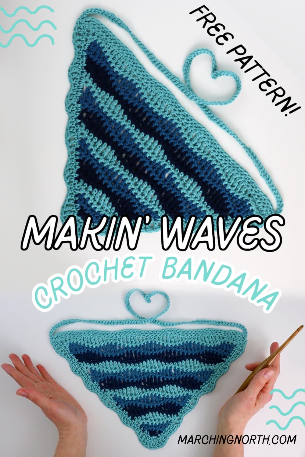 Pinterest pin for makin waves crochet bandana pattern