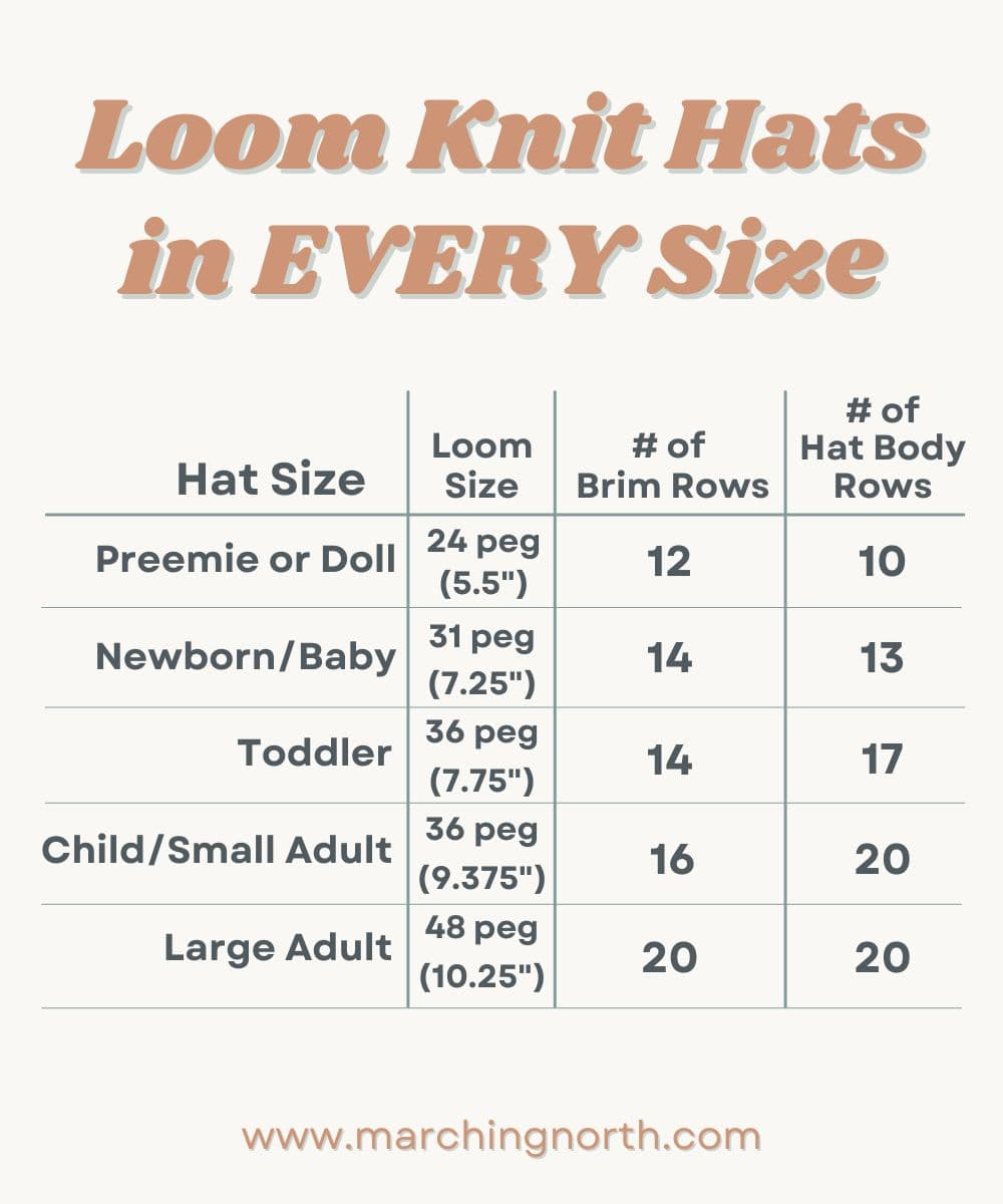 Easy Loom Knit Hat Free Pattern with Size Chart Marching North