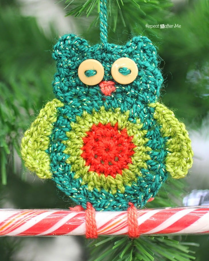 colorful owl candy cane holder ornament