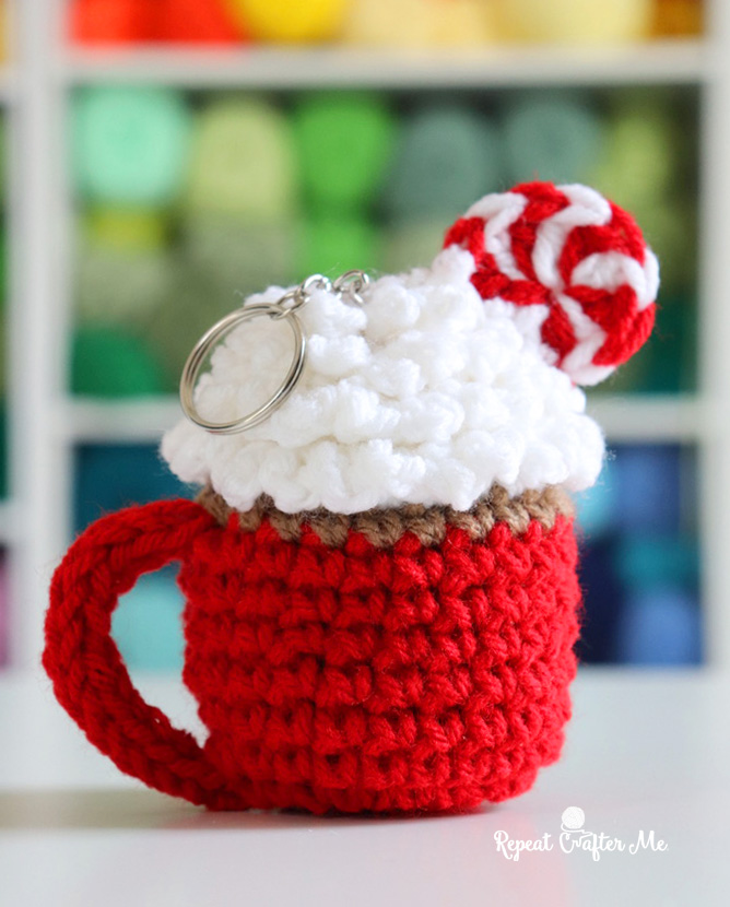 Hot cocoa crochet ornament
