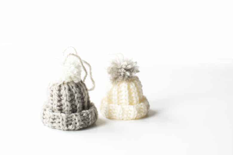 two crochet hat ornaments
