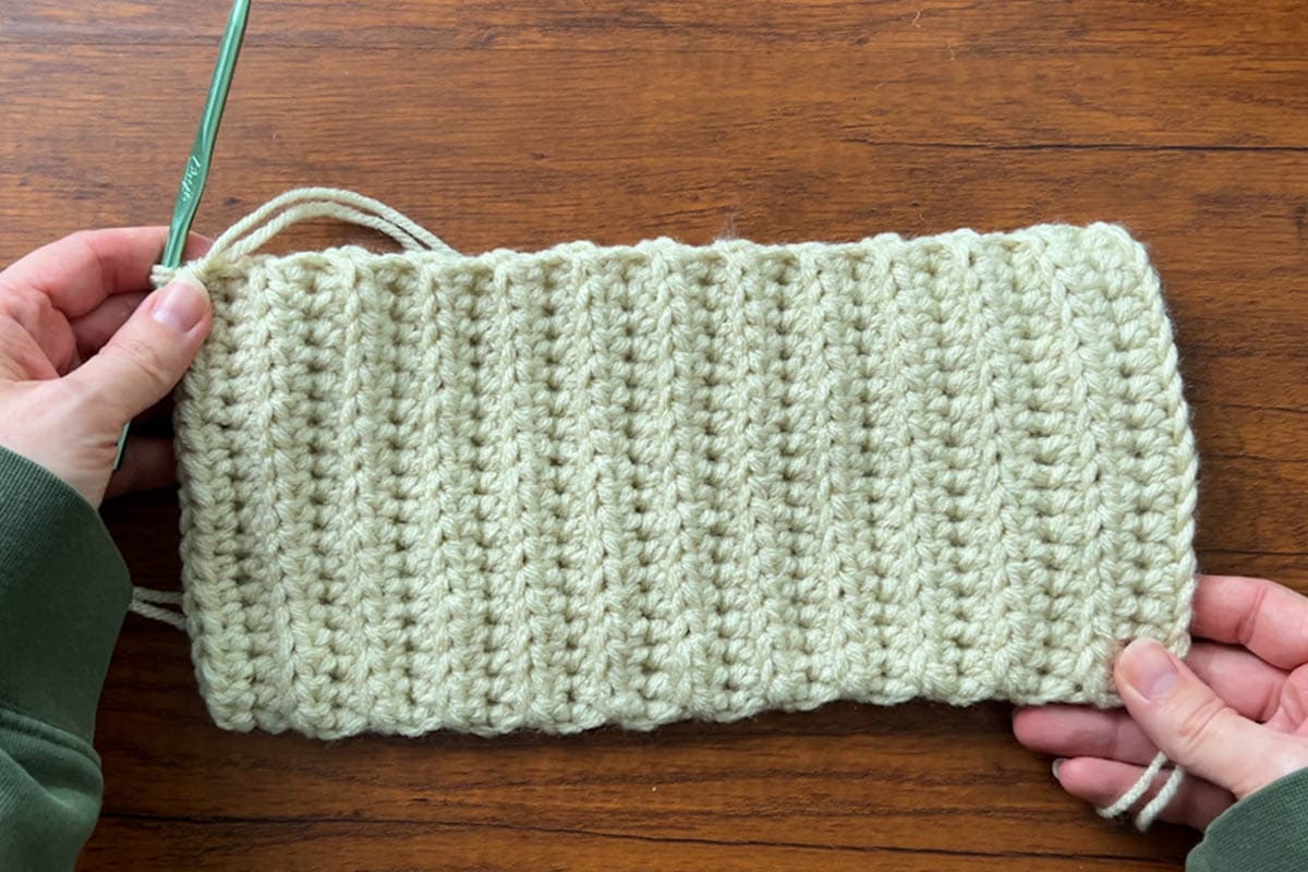 finished crochet rectangle of small pumpkin